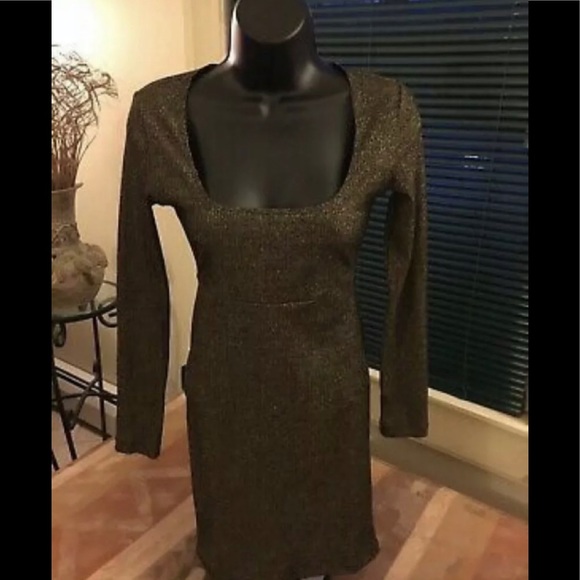 NWT urban outfitters gold black Bodycon dress Sz s - Picture 2 of 4
